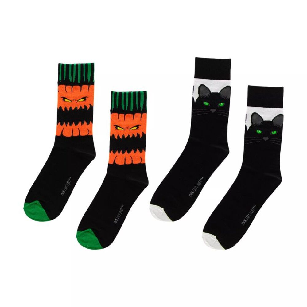 Two Left Feet Sock Co. 2pk Psychopatch/Nine Lives Halloween Socks Big Feet